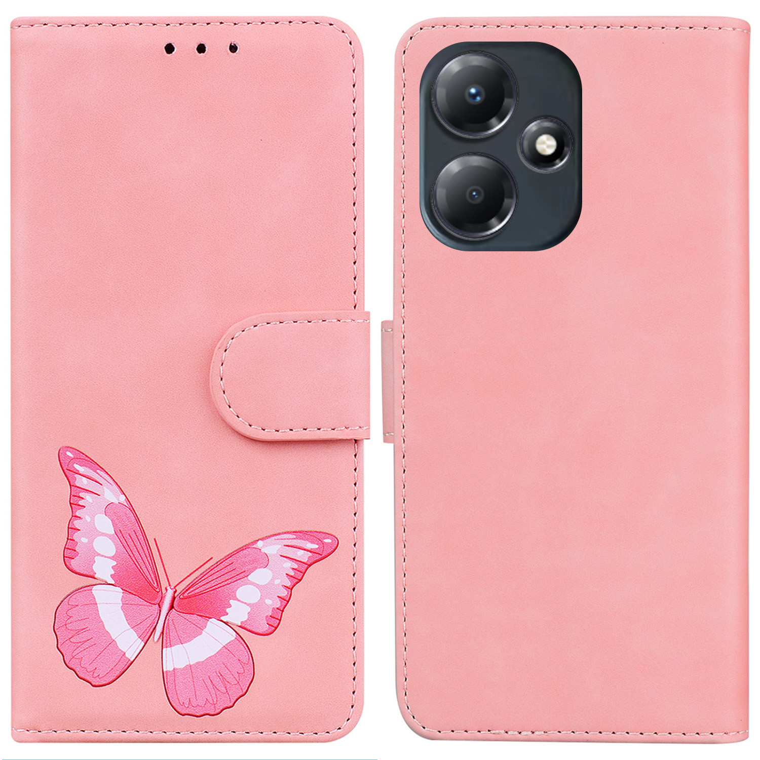 

Schmetterlingsdruckleder-handy-hülle Für Infinix Hot 30 Play Skin-touch Ständer Brieftasche Abdeckung - Rosa, Infinix Hot 30 Play