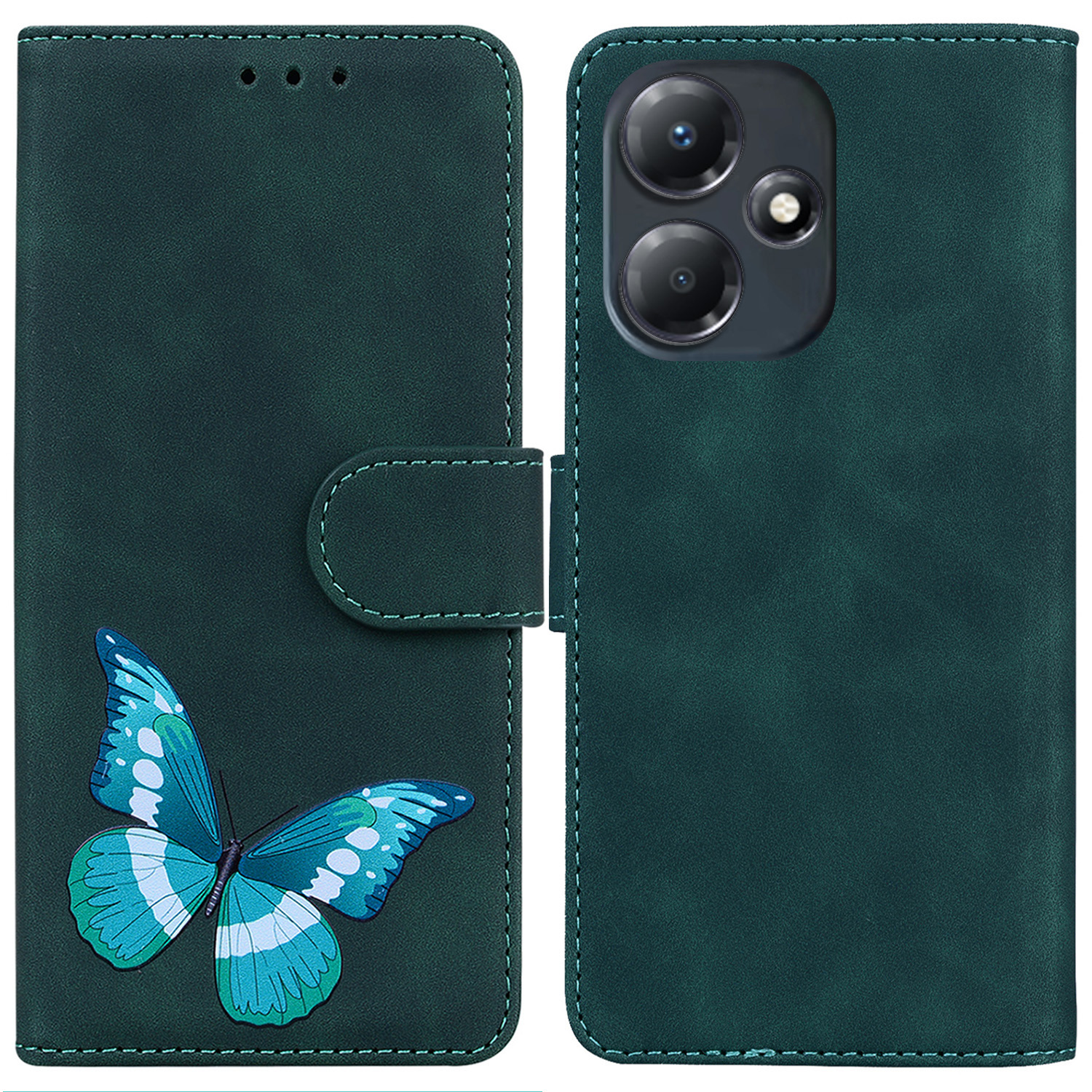 

Schmetterlingsdruckleder-handy-hülle Für Infinix Hot 30 Play Skin-touch Ständer Brieftasche Abdeckung - Grün, Infinix Hot 30 Play