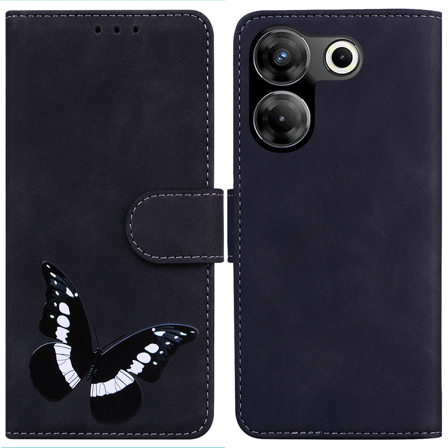 

Skin-touch-brieftasche Telefonabdeckung Für Tecno Camon 20 Pro 5g Butterfly Printing PU Lederstand Hülle - Schwarz, Tecno Camon 20 Pro 4G