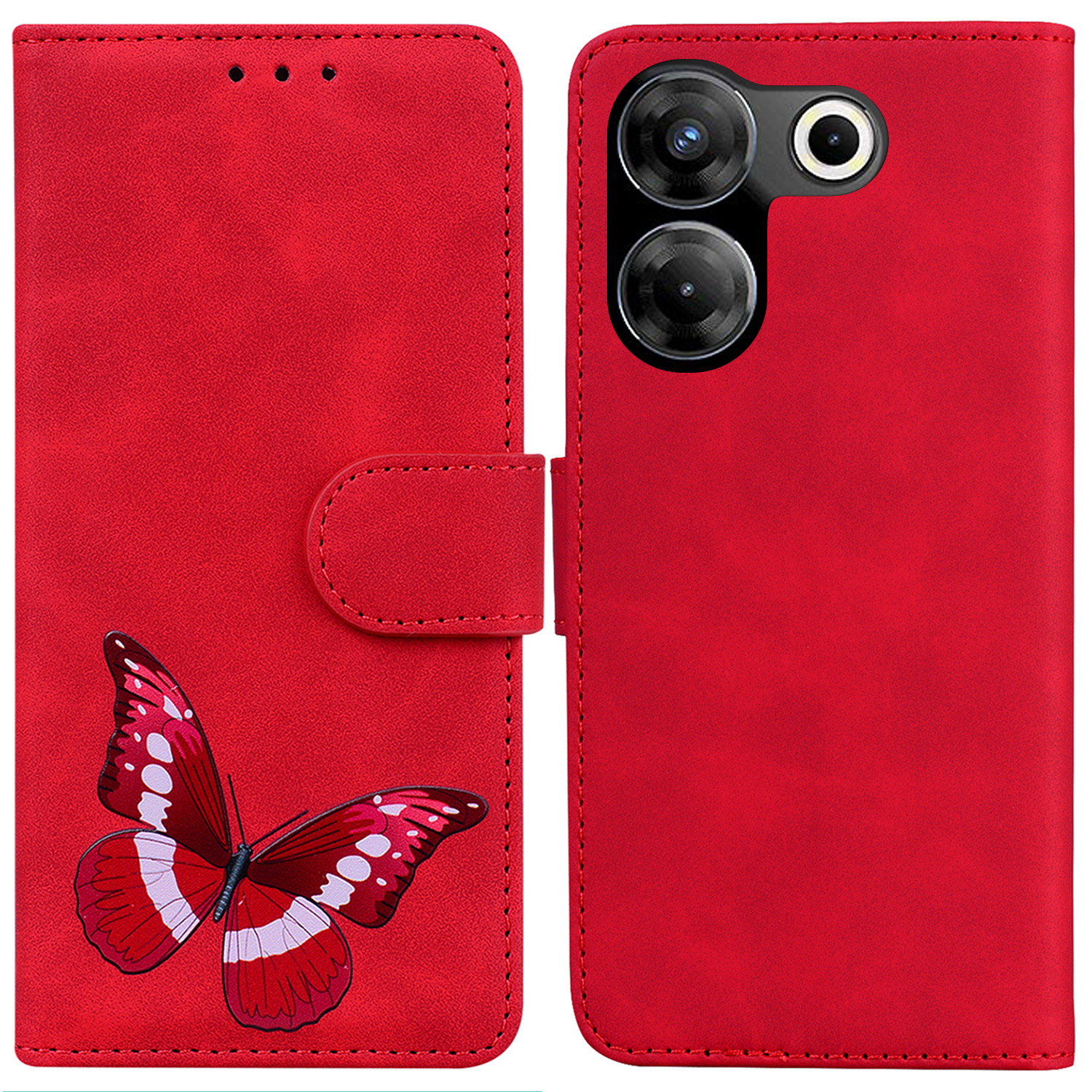 

Skin-touch-brieftasche Telefonabdeckung Für Tecno Camon 20 Pro 5g Butterfly Printing PU Lederstand Hülle - Rot, Tecno Camon 20 Pro 4G
