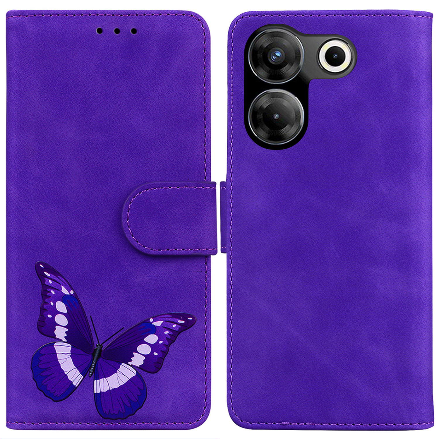 

Skin-touch-brieftasche Telefonabdeckung Für Tecno Camon 20 Pro 5g Butterfly Printing PU Lederstand Hülle - Lila, Tecno Camon 20 Pro 4G