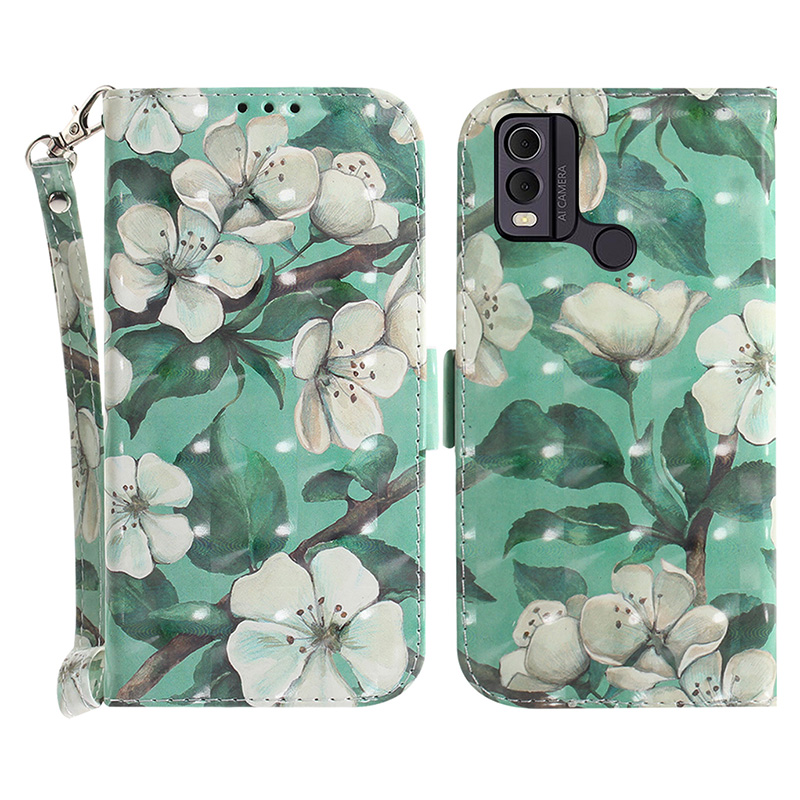 

Muster Bedruckte Pu-leder-telefonabdeckung Für Nokia C22 Anti-kratzer-brieftaschenhülle Mit Riemen - Aquarellblüten, Nokia C22