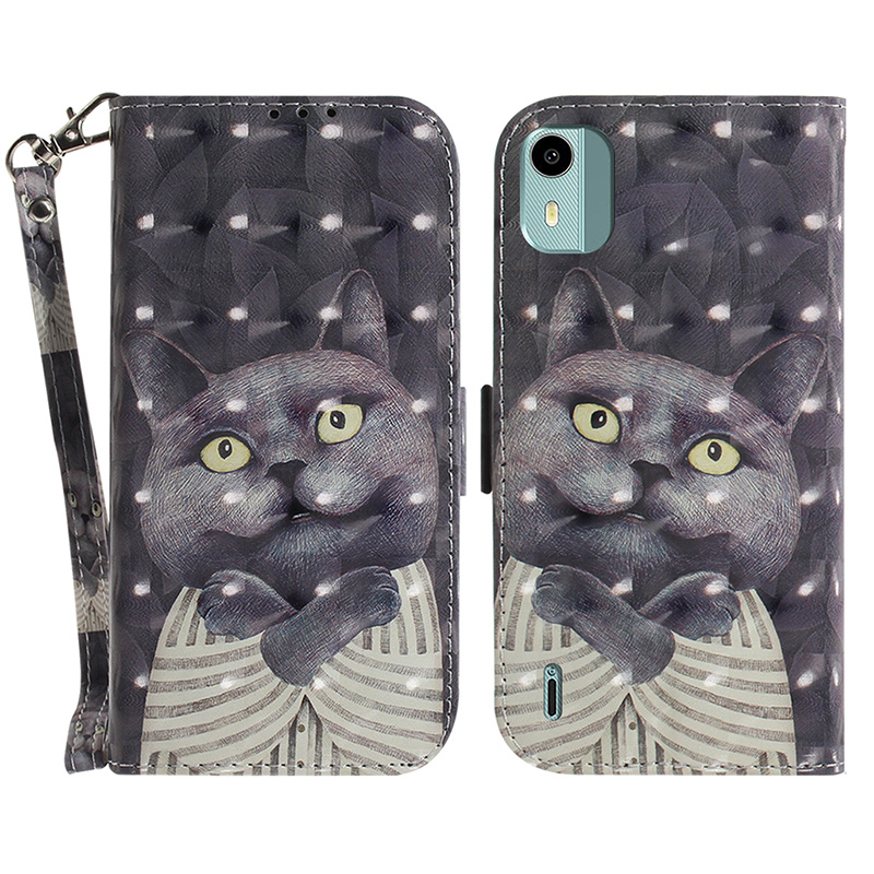 

Für Nokia C12 4G / C12 Plus / C12 Pro 3D Muster Bedrucktes Lederabdeckungsständer Brieftaschenhülle Mit Riemen - Katze Umarmen, Nokia C12 4G