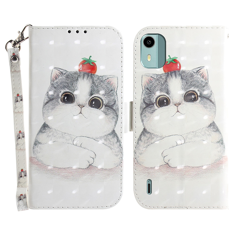 

Für Nokia C12 4G / C12 Plus / C12 Pro 3D Muster Bedrucktes Lederabdeckungsständer Brieftaschenhülle Mit Riemen - Süße Katze, Nokia C12 4G