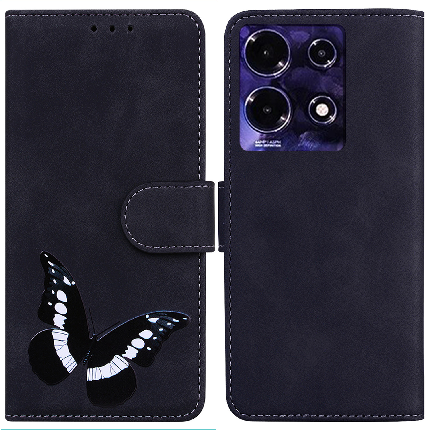 

Lederstand Hülle Für Infinix Note 30, Haut-touch-schmetterlingsdruck-mobiltelefone Brieftasche - Schwarz, Infinix Note 30 4G