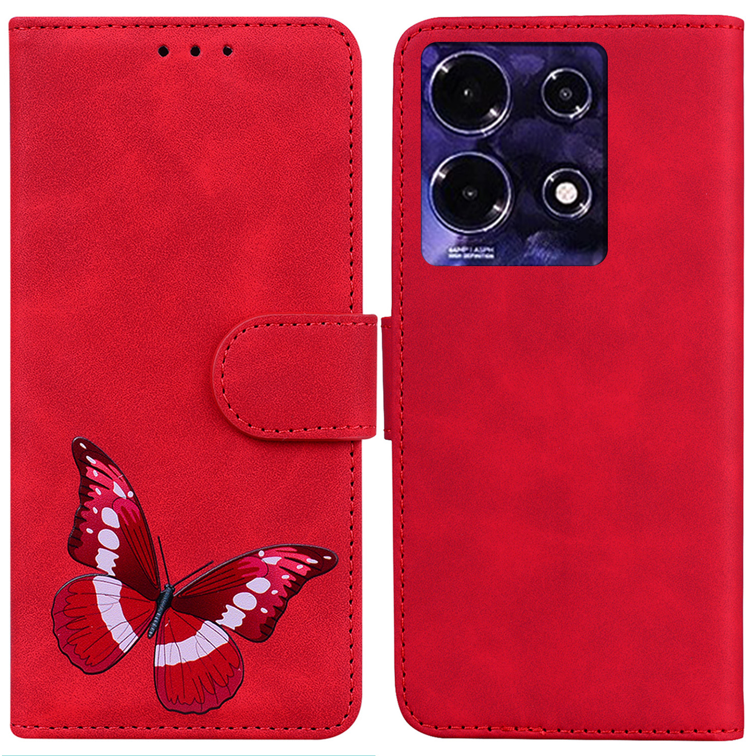 

Lederstand Hülle Für Infinix Note 30, Haut-touch-schmetterlingsdruck-mobiltelefone Brieftasche - Rot, Infinix Note 30 4G