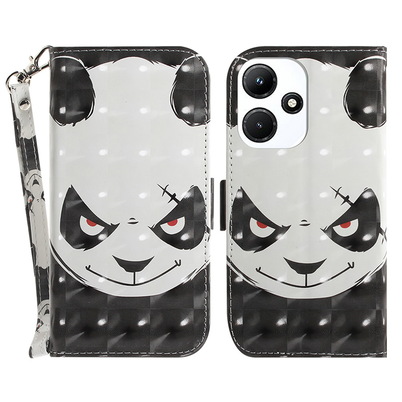 

Für Infinix Hot 30i X669C PU Leder Brieftaschenständer Phone Hülle Musterdruckabdeckung Mit Riemen - Wütender Panda, Infinix Hot 30i