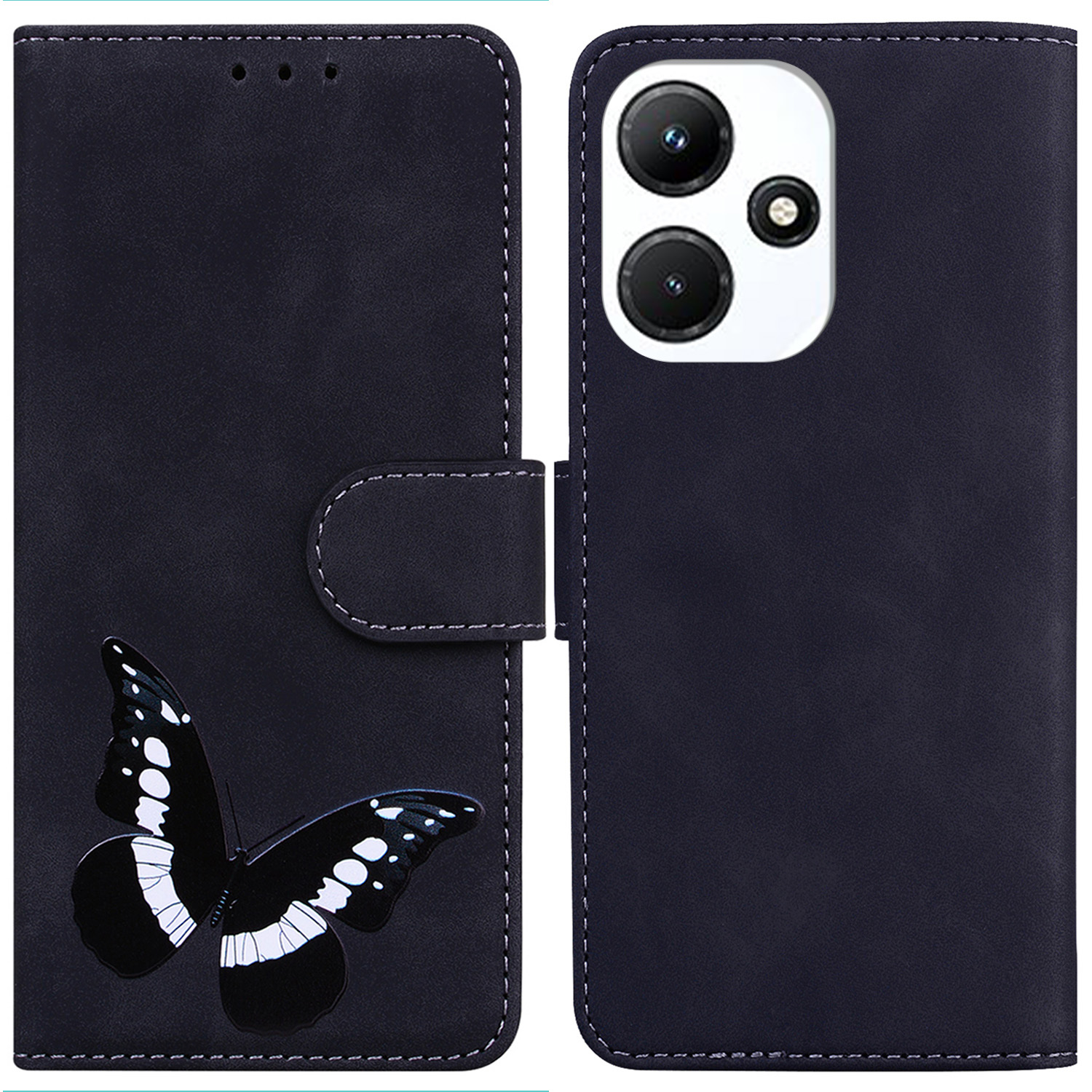 

Butterfly-druckbrieftaschenabdeckung Für Infinix Hot 30i X669c, Haut-touch-leder + TPU Stand Telefonhülle - Schwarz, Infinix Hot 30i