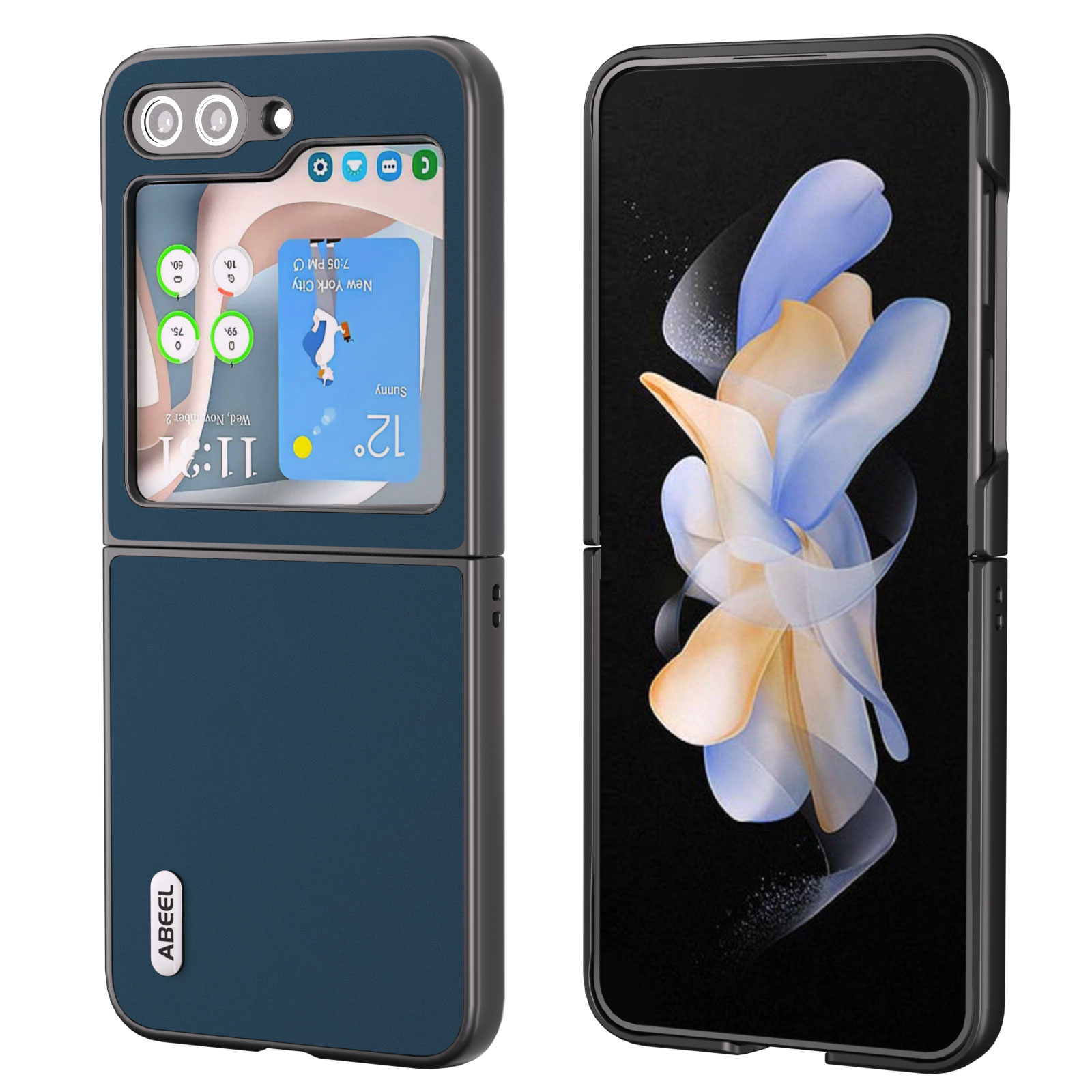 

ABEEL Für Samsung Galaxy Z Flip5 5G Schockdes Telefonhülle Kuhspurleder -leder Beschichtete PC Schlanke Klappabdeckung - Blau, Galaxy Z Flip5 5G