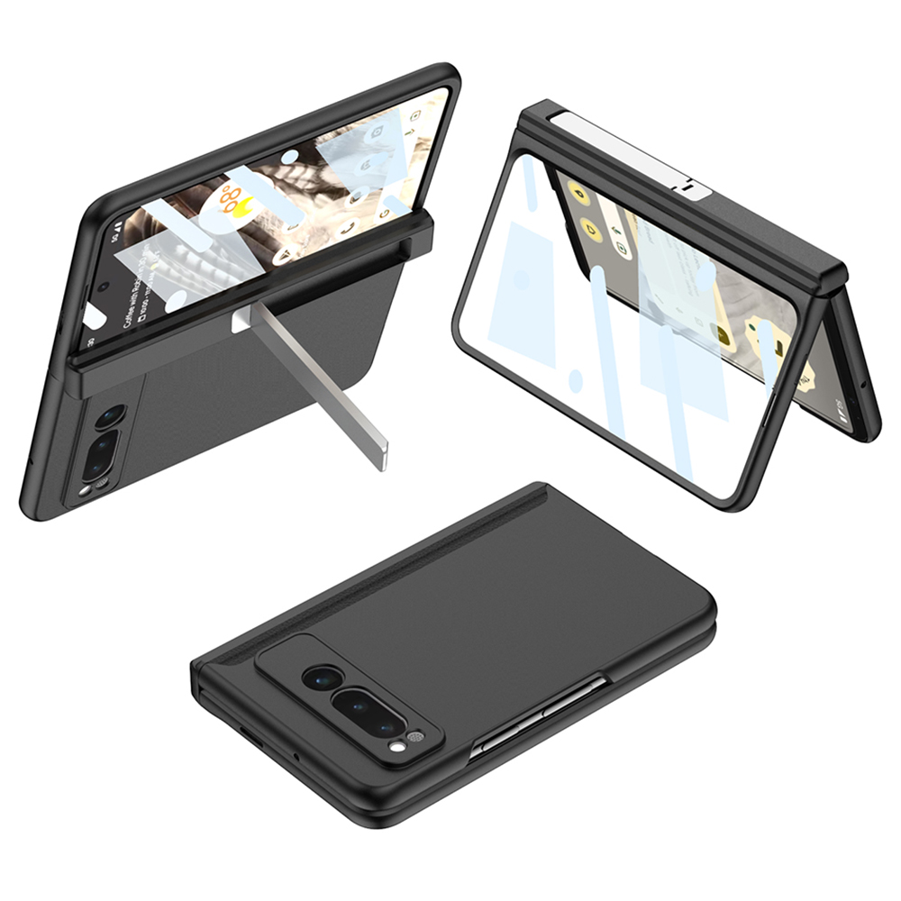 

GKK Für Google Pixel Fold Hard PC Phone Hülle Vollschutz Kickstand Cover Mit Temperaturem Glasfilm - Schwarz, Google Pixel Fold