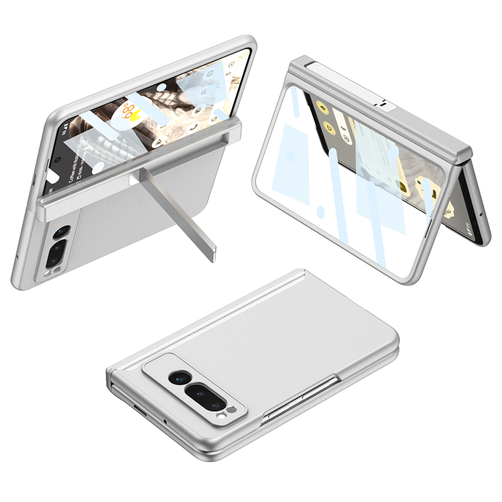 

GKK Für Google Pixel Fold Hard PC Phone Hülle Vollschutz Kickstand Cover Mit Temperaturem Glasfilm - Silber, Google Pixel Fold