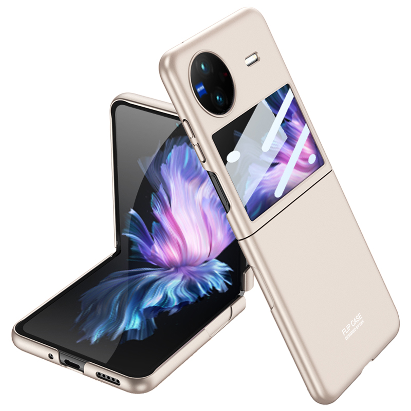 

GKK Für Vivo X Flip Hard PC Phone Hülle Ultra Dünne Schlanke Abdeckung Mit Integriertem Temperaturglas Kleiner Siebschildfilm - Champagner Gold, vivo X Flip