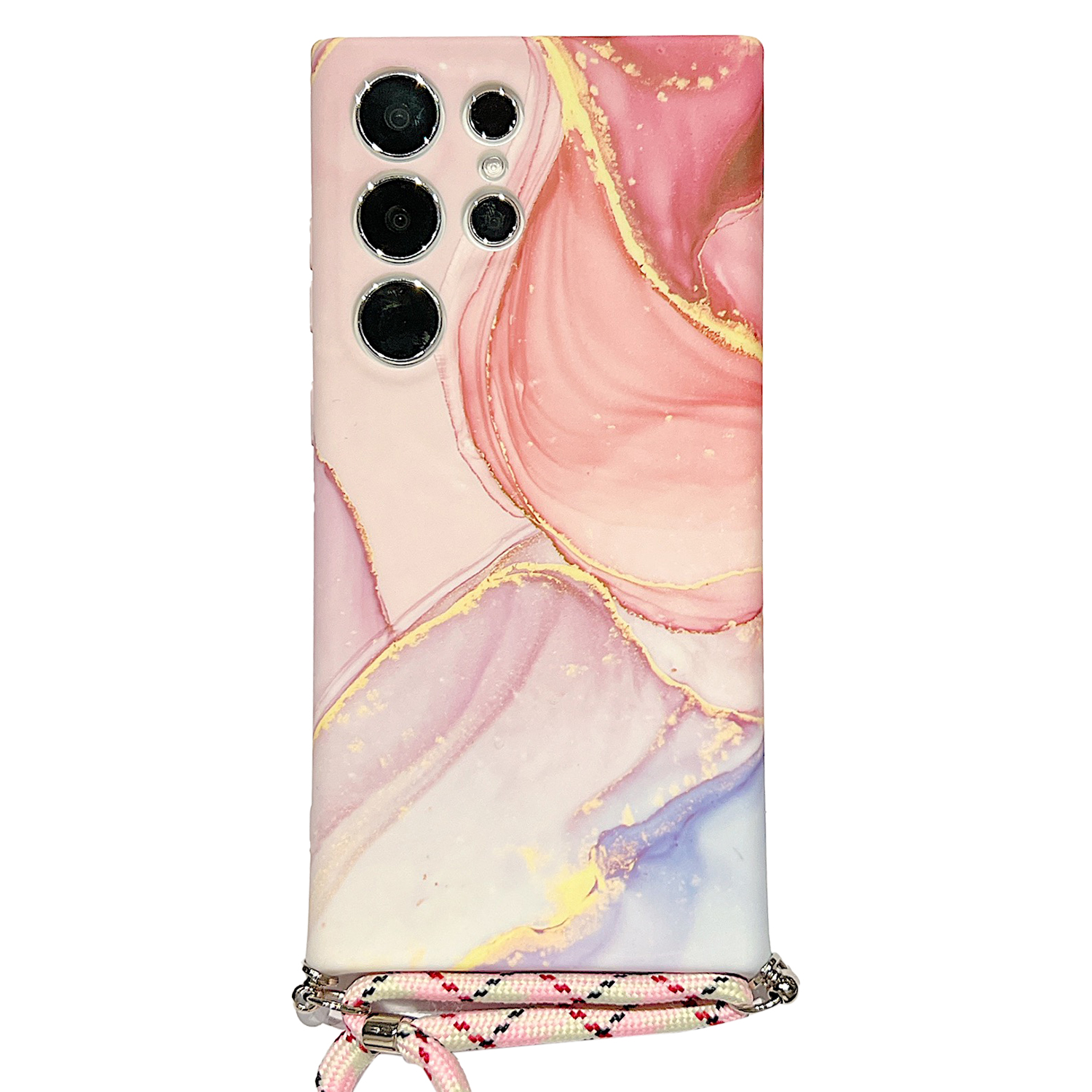 

Für Samsung Galaxy S23 Ultra Soft TPU Back Case IMD Marmormuster Telefonabdeckung Mit Schultergurt - Rosa, Galaxy S23 Ultra