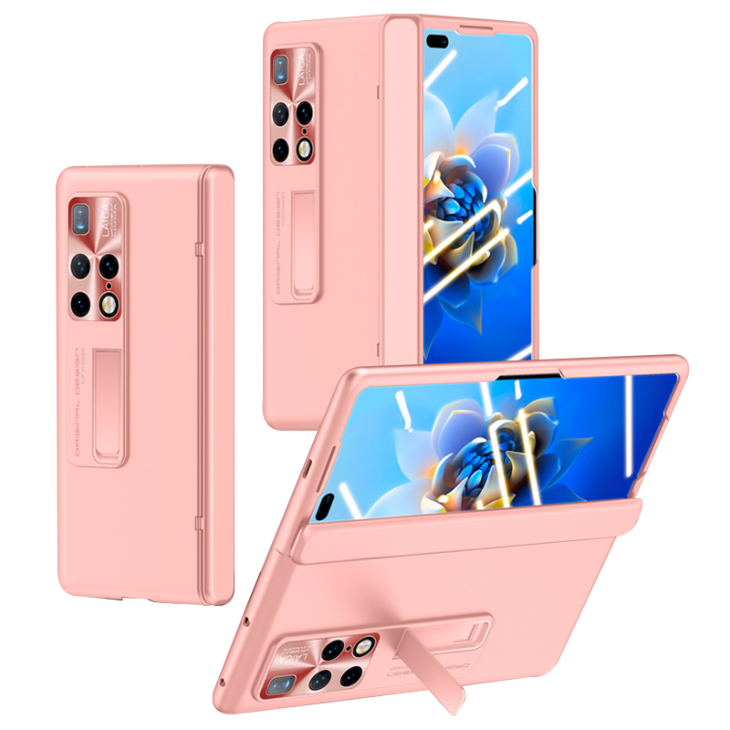 

Für Huawei Mate X2 4g / 5G Scharnierschutz Telefonhülle Hartes PC -kickstand Cover Mit Temperamentvollem Glasfilm - Rosa, Huawei Mate X2 4G