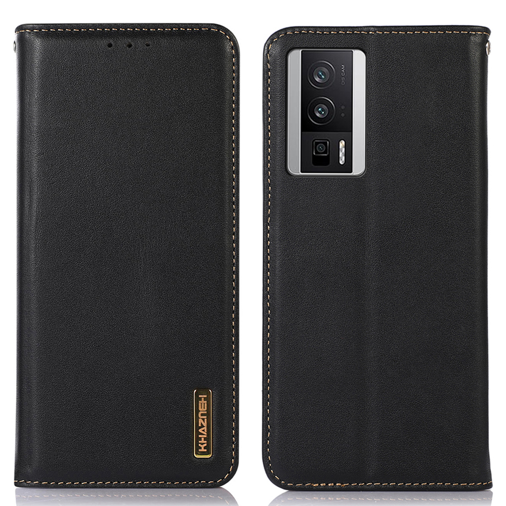 

Khazneh Für Xiaomi Poco F5 Pro 5G / Redmi K60 5G / K60 Pro 5G Echtes Kuhladen -leder -brieftaschenhülle RFID -blockierungsständer Cover - Schwarz, Xiaomi Redmi K60 5G