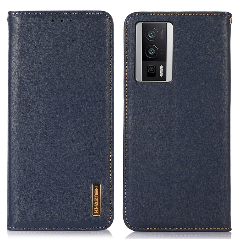 

Khazneh Für Xiaomi Poco F5 Pro 5G / Redmi K60 5G / K60 Pro 5G Echtes Kuhladen -leder -brieftaschenhülle RFID -blockierungsständer Cover - Dunkelblau, Xiaomi Redmi K60 5G
