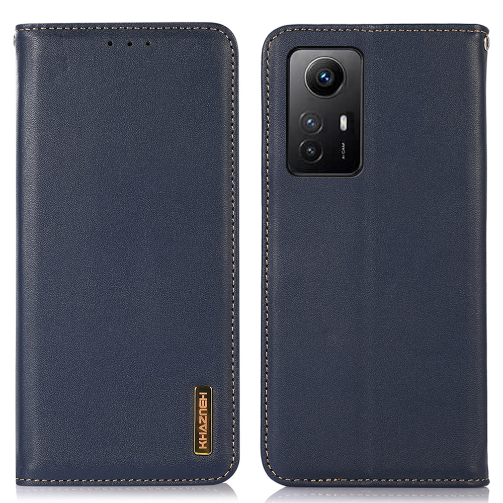 

Khazneh Für Xiaomi Redmi Anmerkung 12s 4G Echtes Kuhlatten -leder -telefonhülle RFID Blocking Wallet Stand Cover - Dunkelblau, Xiaomi Redmi Note 12S 4G