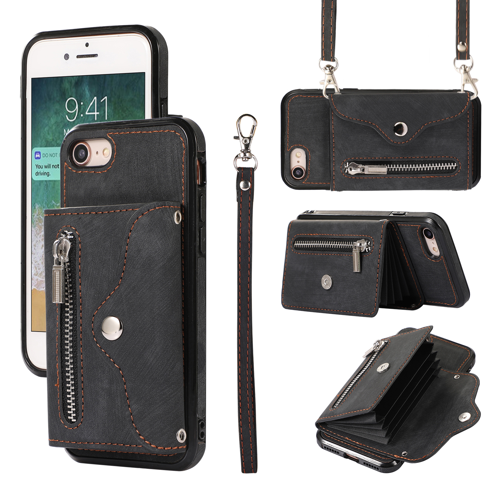 

Für Iphone 7 / 8 / SE (2020) / SE (2022) RFID -blockierungskartenbeutel Telefon Hülle Kickstand PU Leder+tpu -abdeckung - Schwarz, iPhone SE (2022)