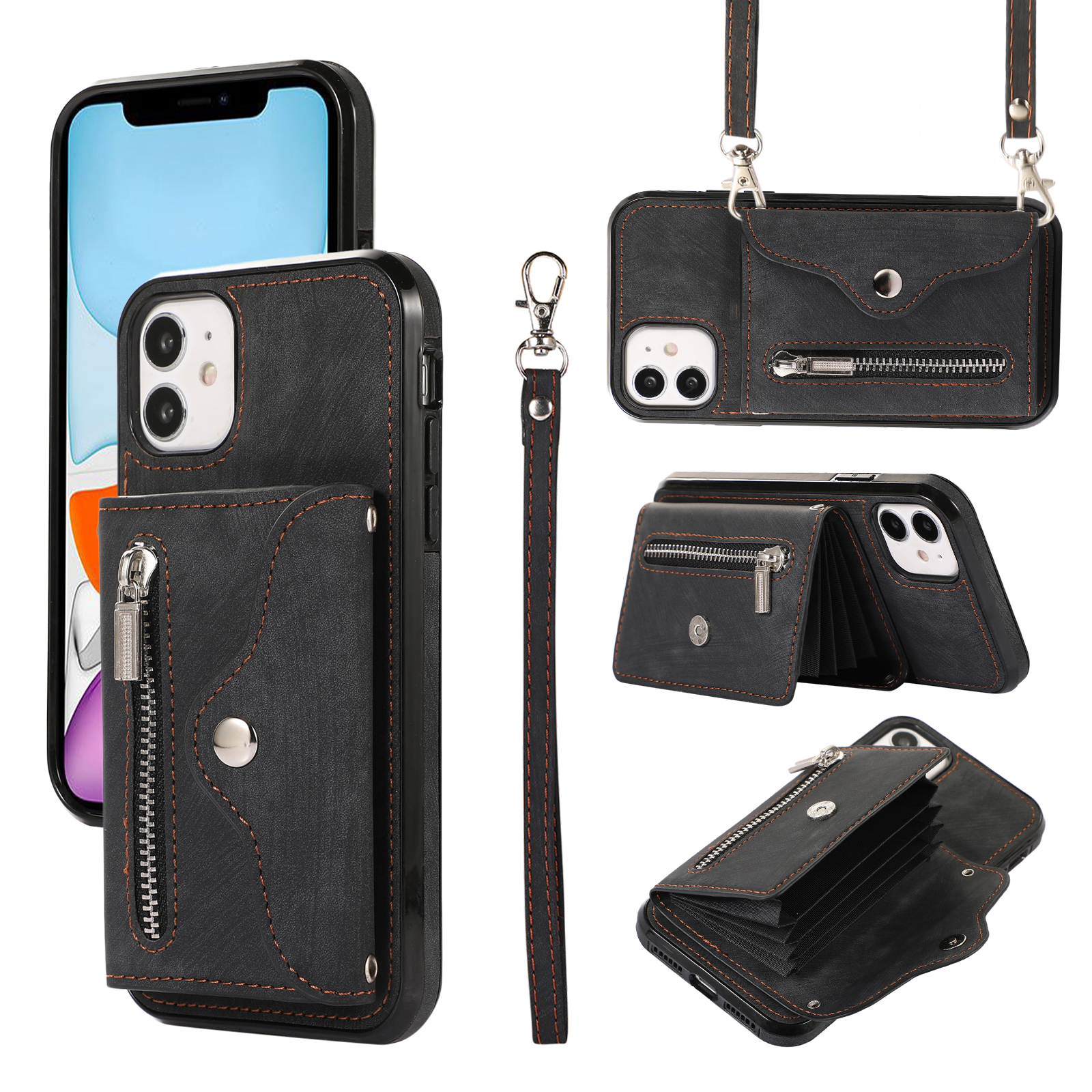 

PU Leder+tpu -abdeckung Für Iphone 11 RFID -blockierungskartenbeutel Telefonhülle Mit Kickstand - Schwarz, iPhone 11