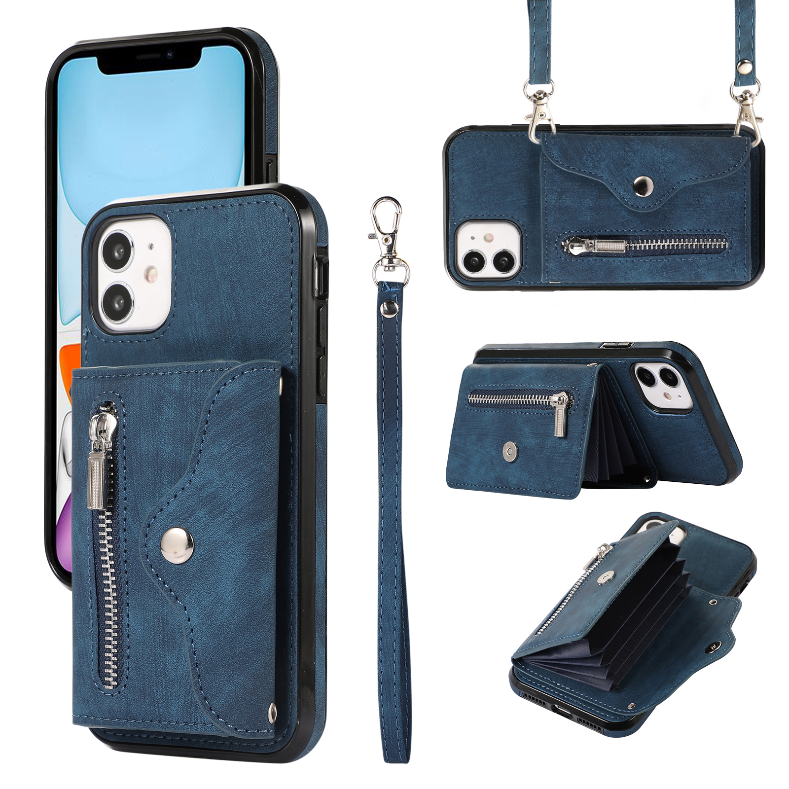

PU Leder+tpu -abdeckung Für Iphone 11 RFID -blockierungskartenbeutel Telefonhülle Mit Kickstand - Blau, iPhone 11