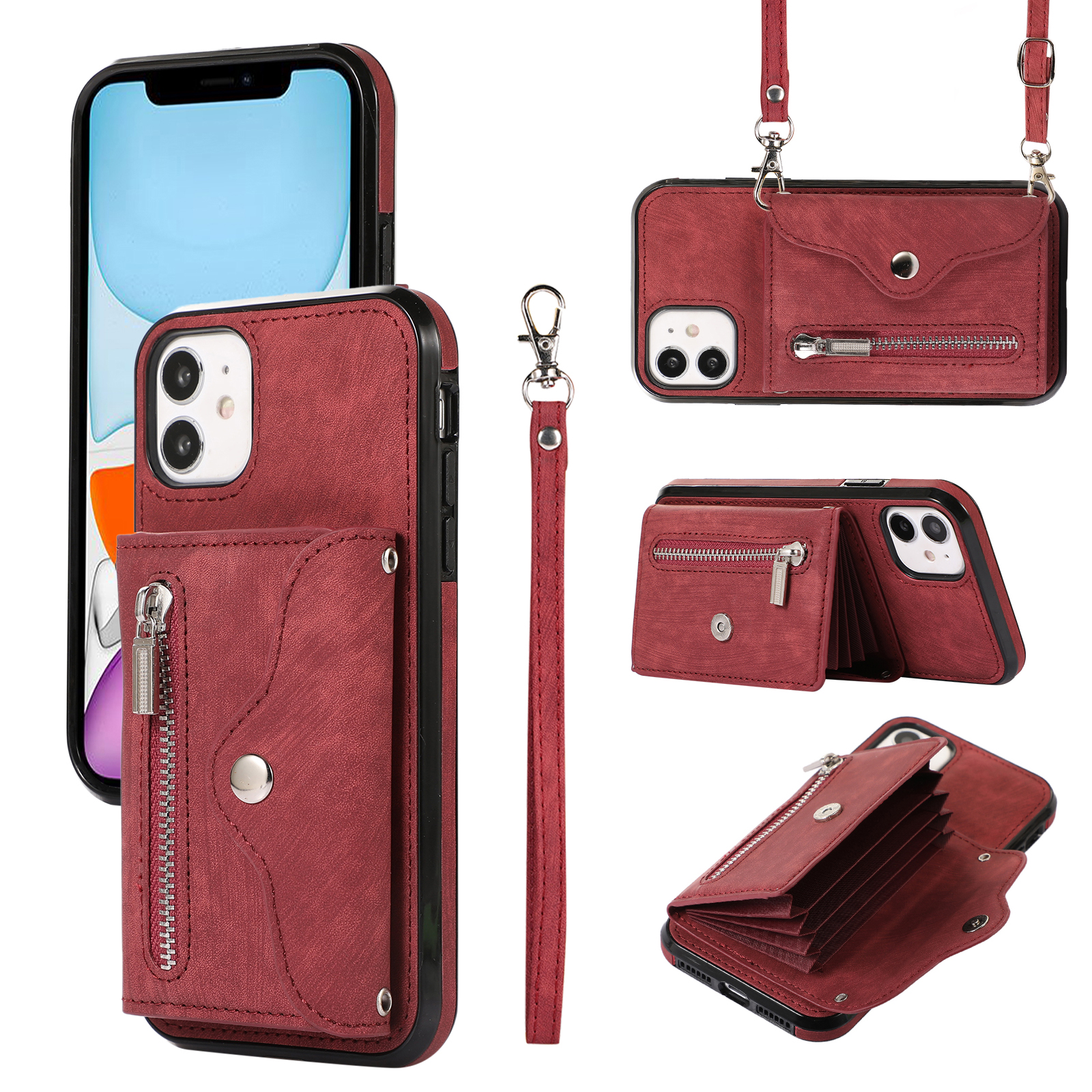 

PU Leder+tpu -abdeckung Für Iphone 11 RFID -blockierungskartenbeutel Telefonhülle Mit Kickstand - Rot, iPhone 11
