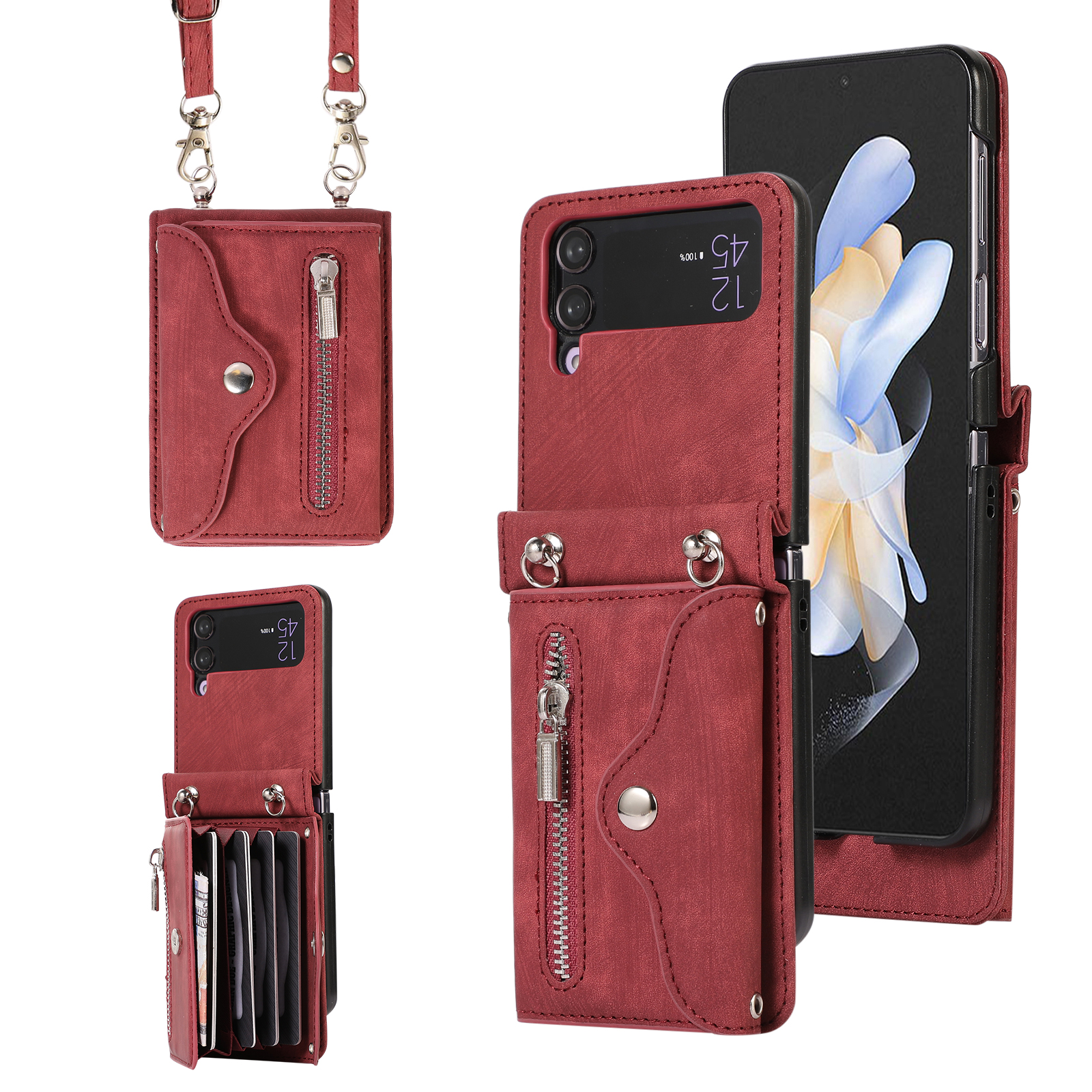 

Telefonhülle Für Samsung Galaxy Z Flip3 5G RFID -blockierungskartenbeutel PU Leder+tpu -abdeckung Mit Kickstand - Rot, Samsung Galaxy Z Flip3 5G