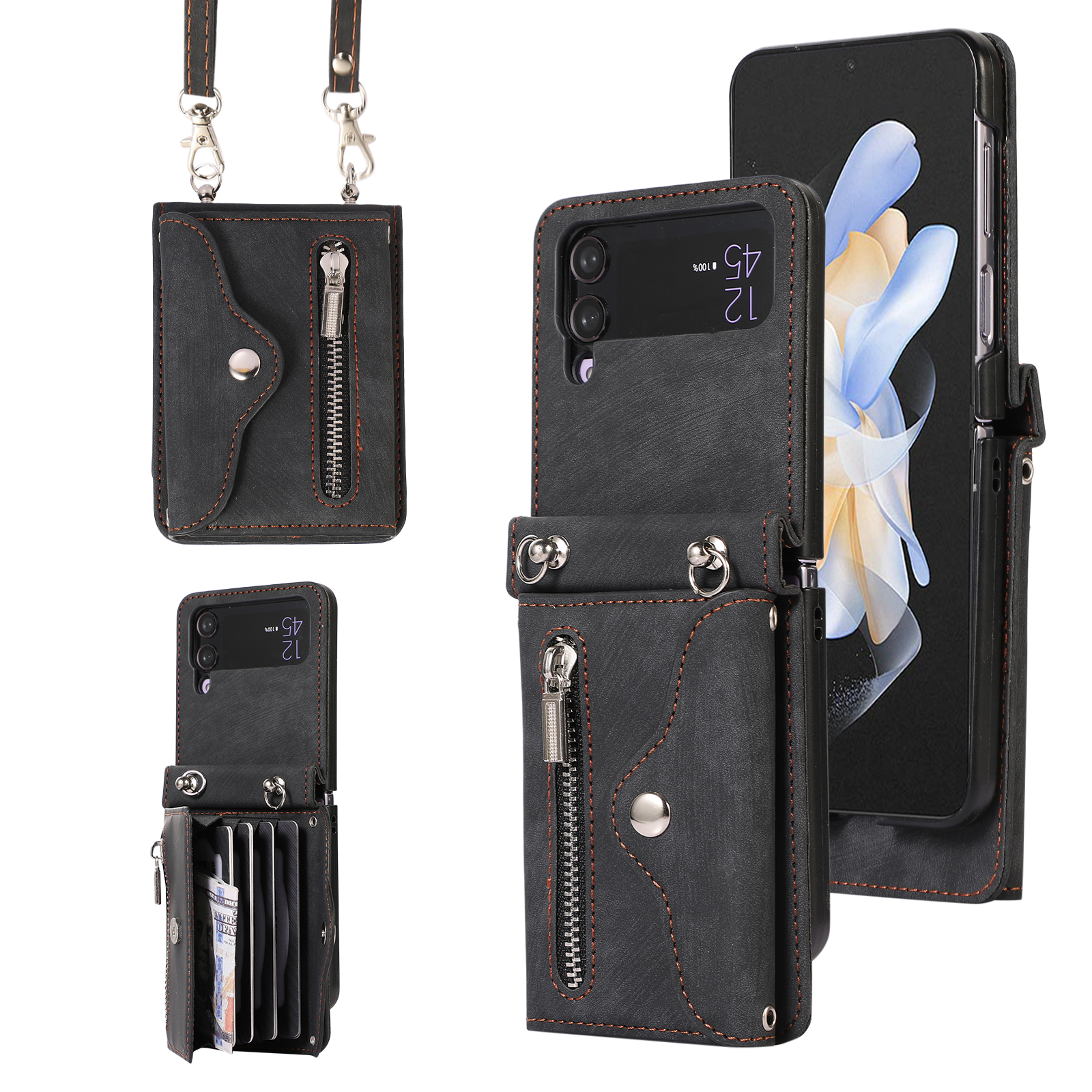 

Telefonhülle Für Samsung Galaxy Z Flip3 5G RFID -blockierungskartenbeutel PU Leder+tpu -abdeckung Mit Kickstand - Schwarz, Samsung Galaxy Z Flip3 5G