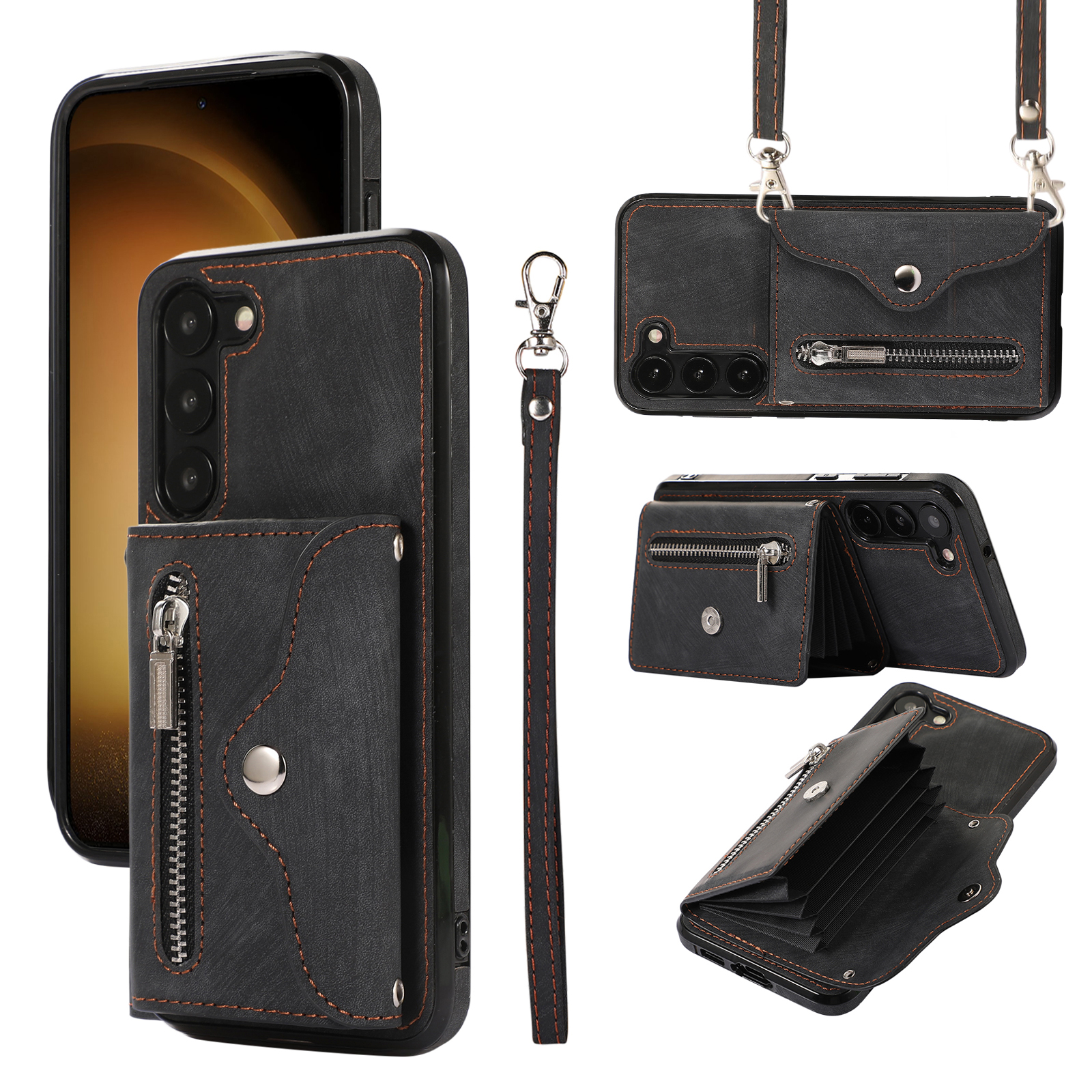 

Für Samsung Galaxy S23+ RFID -blockierungskartenbeutel Schockdely Case Kickstand PU Leder+ Tpu Cover - Schwarz, Galaxy S23+