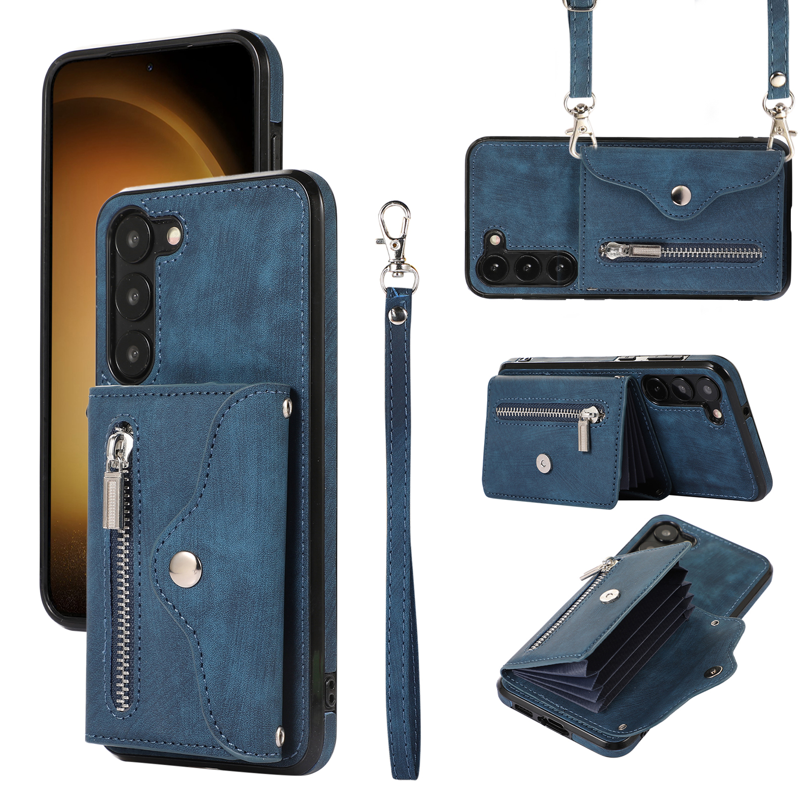 

Für Samsung Galaxy S23+ RFID -blockierungskartenbeutel Schockdely Case Kickstand PU Leder+ Tpu Cover - Blau, Galaxy S23+