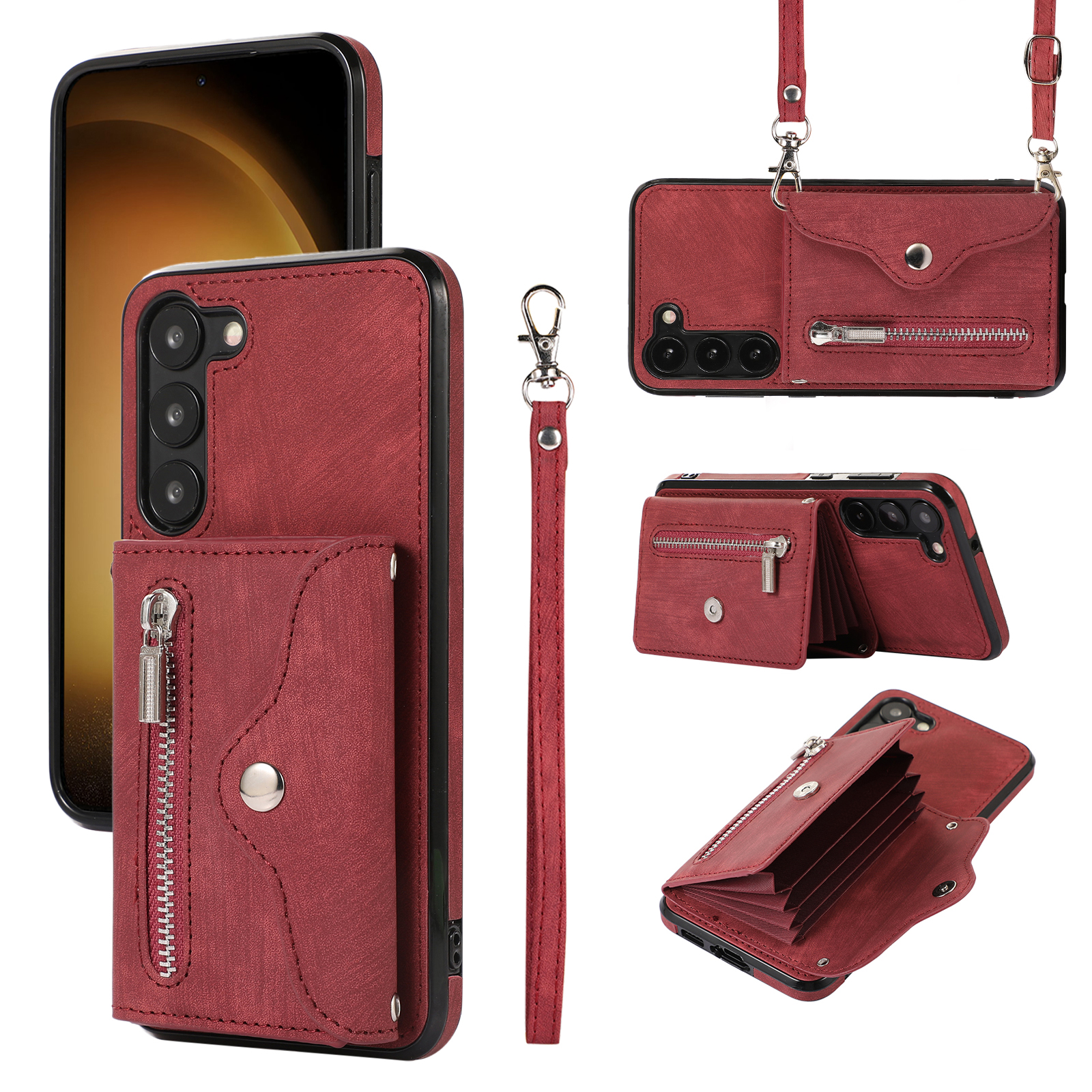 

Für Samsung Galaxy S23+ RFID -blockierungskartenbeutel Schockdely Case Kickstand PU Leder+ Tpu Cover - Rot, Galaxy S23+