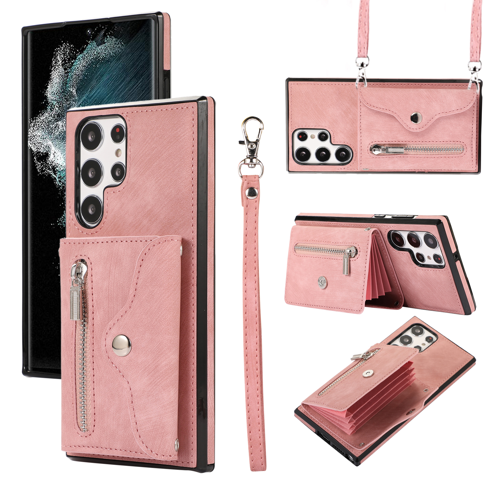 

Für Samsung Galaxy S22 Ultra 5G PU Leder+tpu Phone Hülle RFID -blockierungskartenbeutel Mit Kickstand - Roségold, Galaxy S22 Ultra 5G