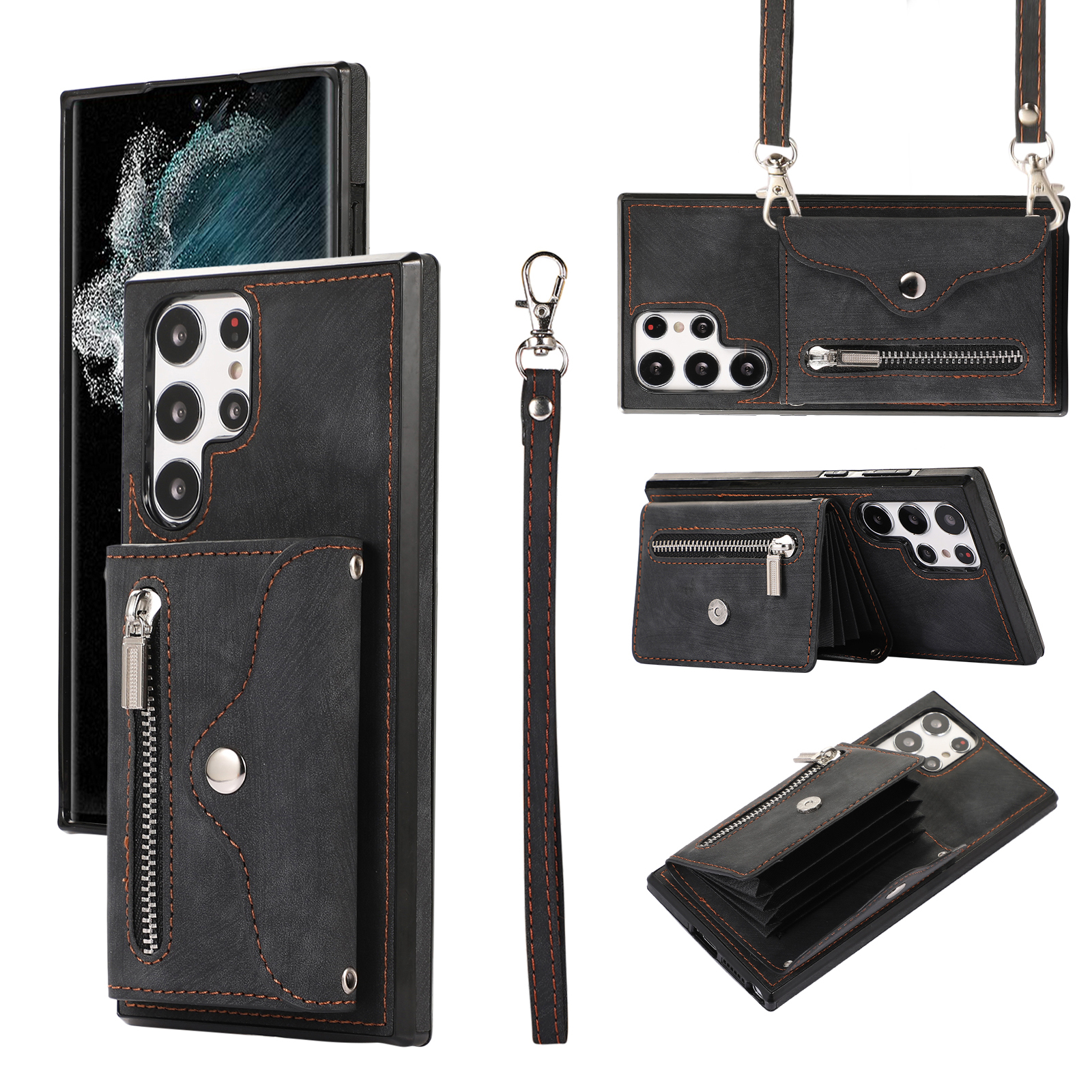 

Für Samsung Galaxy S22 Ultra 5G PU Leder+tpu Phone Hülle RFID -blockierungskartenbeutel Mit Kickstand - Schwarz, Galaxy S22 Ultra 5G