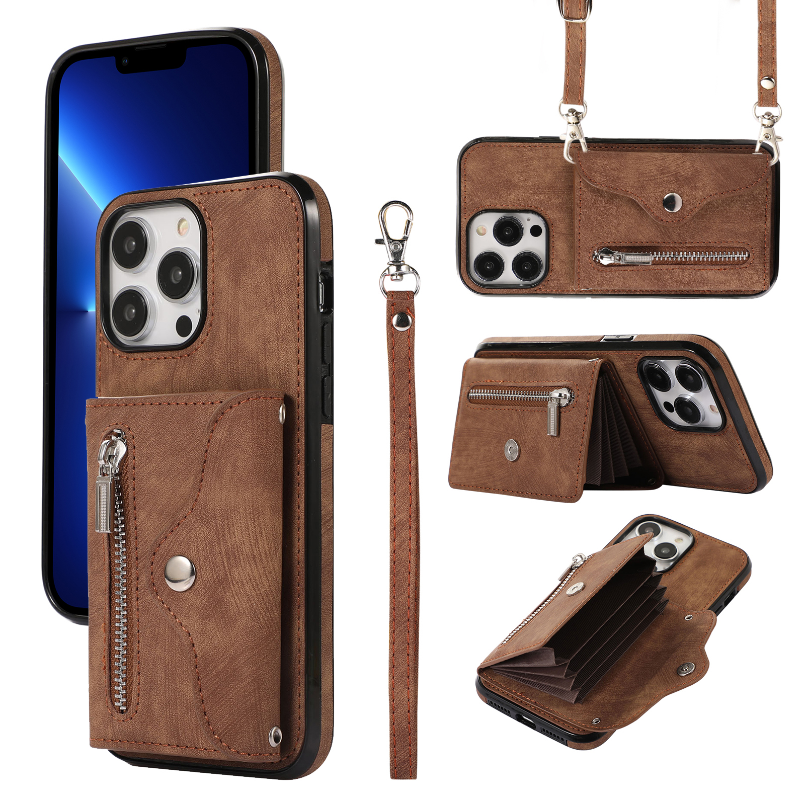 

Mobiltelefonhülle Für Iphone 13 Pro Max 6,7 Zoll PU Leder+tpu Kickstand RFID -blocking -kartenbeutel Rückseite - Braun, iPhone 13 Pro Max