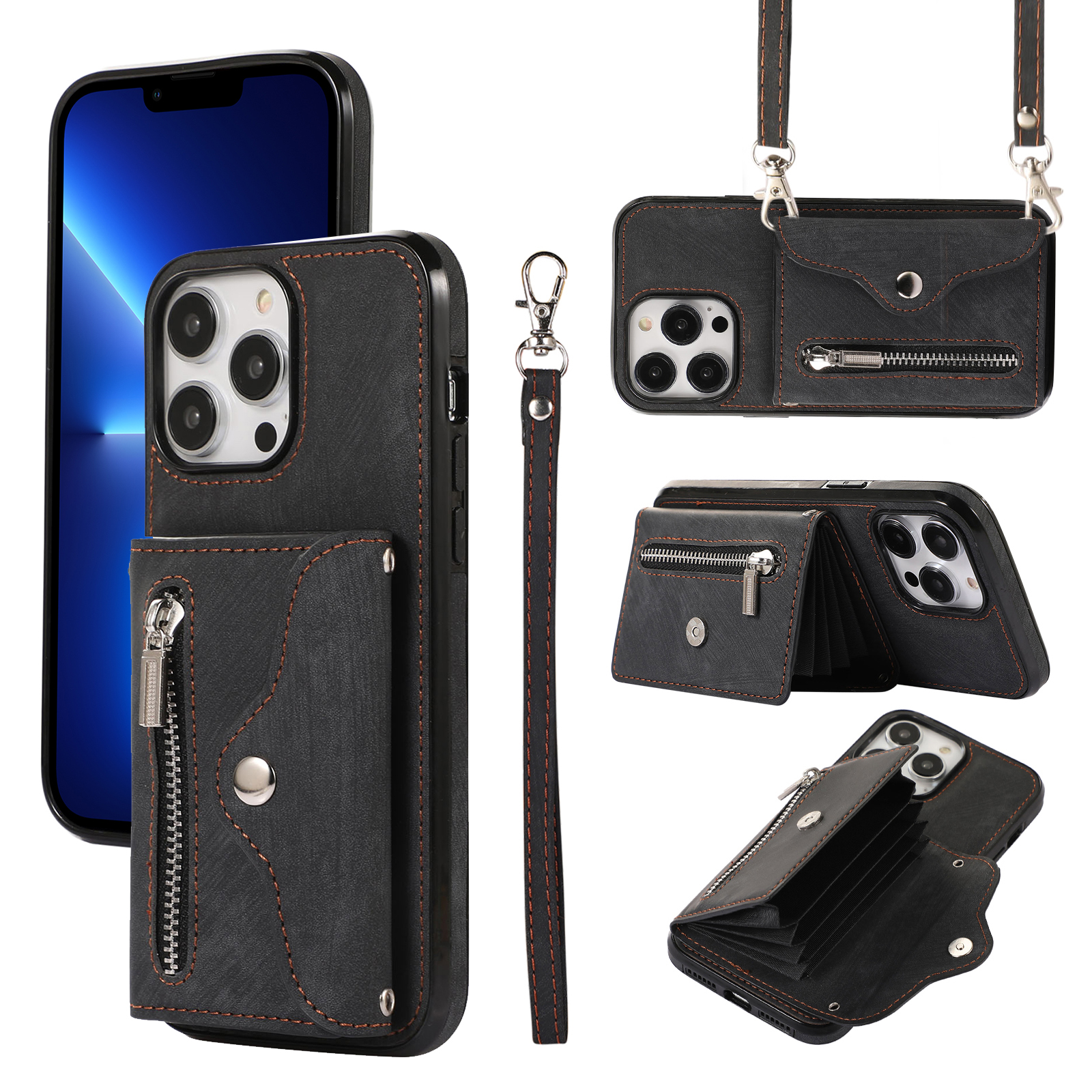 

Mobiltelefonhülle Für Iphone 13 Pro Max 6,7 Zoll PU Leder+tpu Kickstand RFID -blocking -kartenbeutel Rückseite - Schwarz, iPhone 13 Pro Max