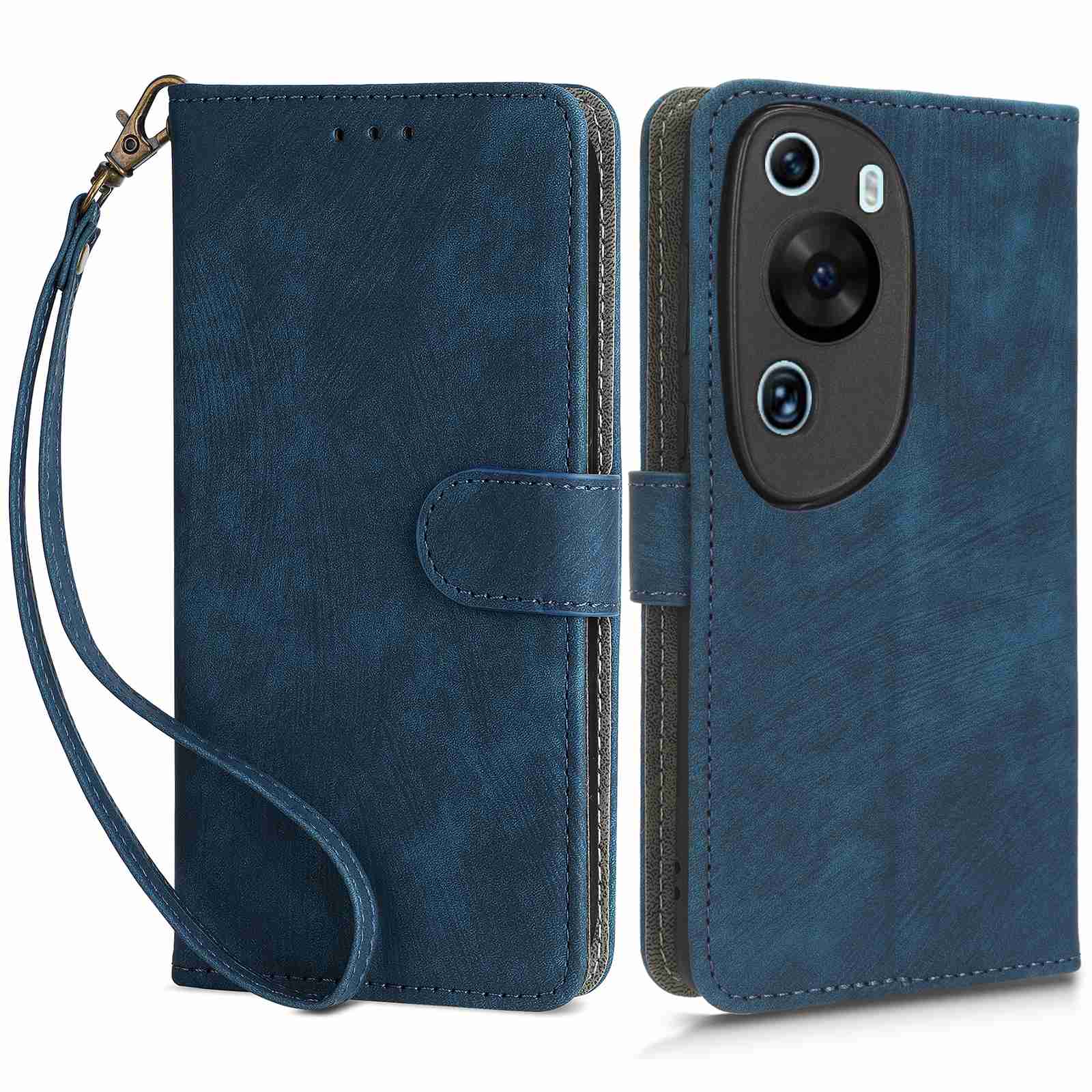 

PU Leder Brieftaschenabdeckung Für Huawei P60 Art, RFID -blockierung Telefonständer Mit Riemen - Blau, Huawei P60 Art
