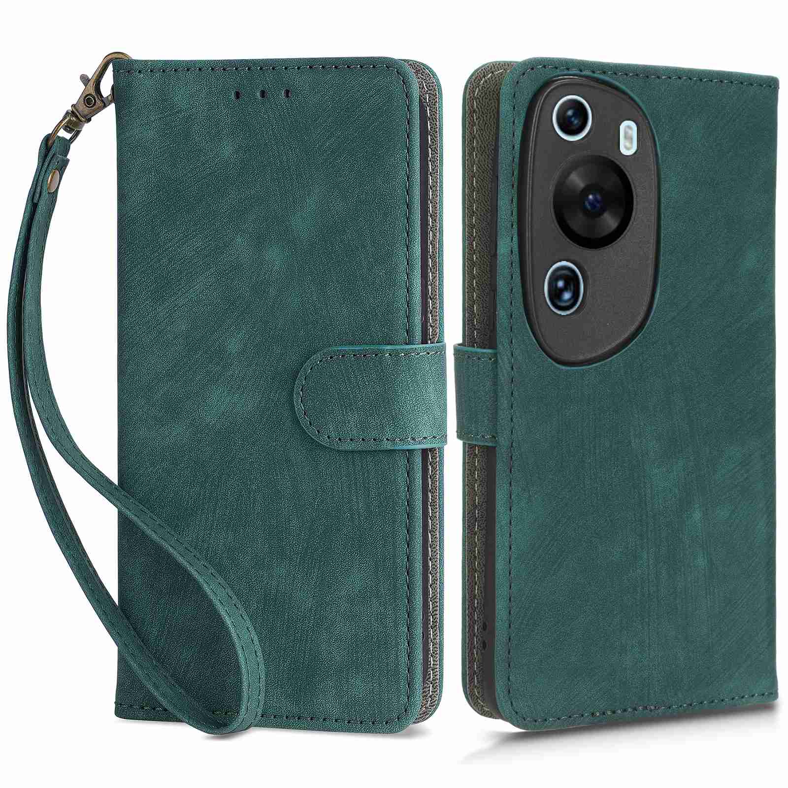 

PU Leder Brieftaschenabdeckung Für Huawei P60 Art, RFID -blockierung Telefonständer Mit Riemen - Grün, Huawei P60 Art