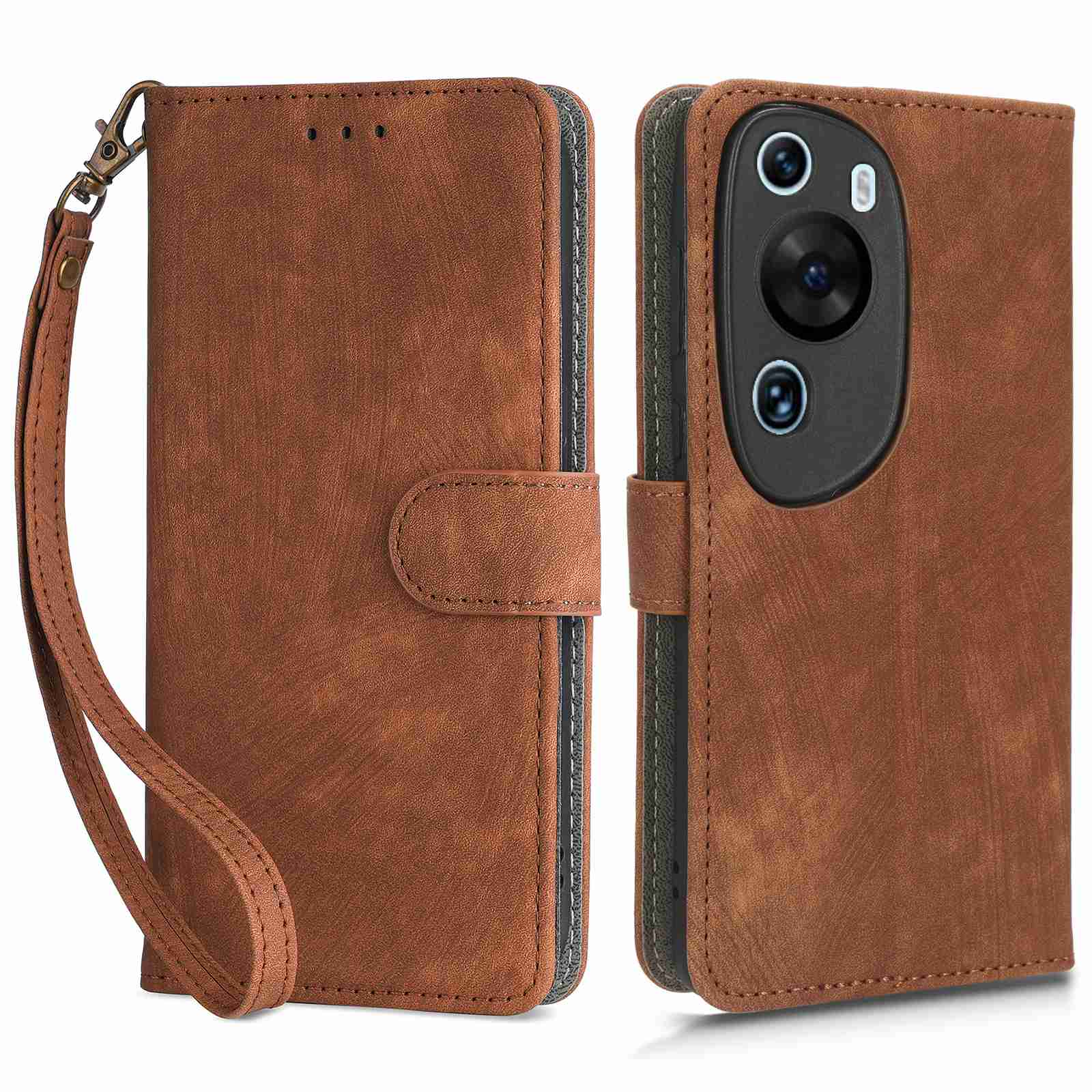 

PU Leder Brieftaschenabdeckung Für Huawei P60 Art, RFID -blockierung Telefonständer Mit Riemen - Braun, Huawei P60 Art