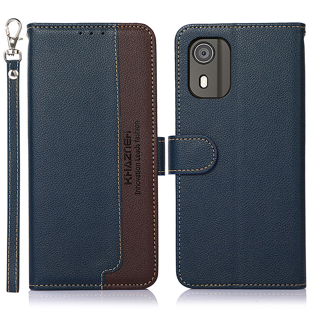 

Khazneh Für Nokia C02 RFID Blockierende PU -leder -hülle Litchi Textur Stand Wallet Telefonabdeckung - Blau, Nokia C02