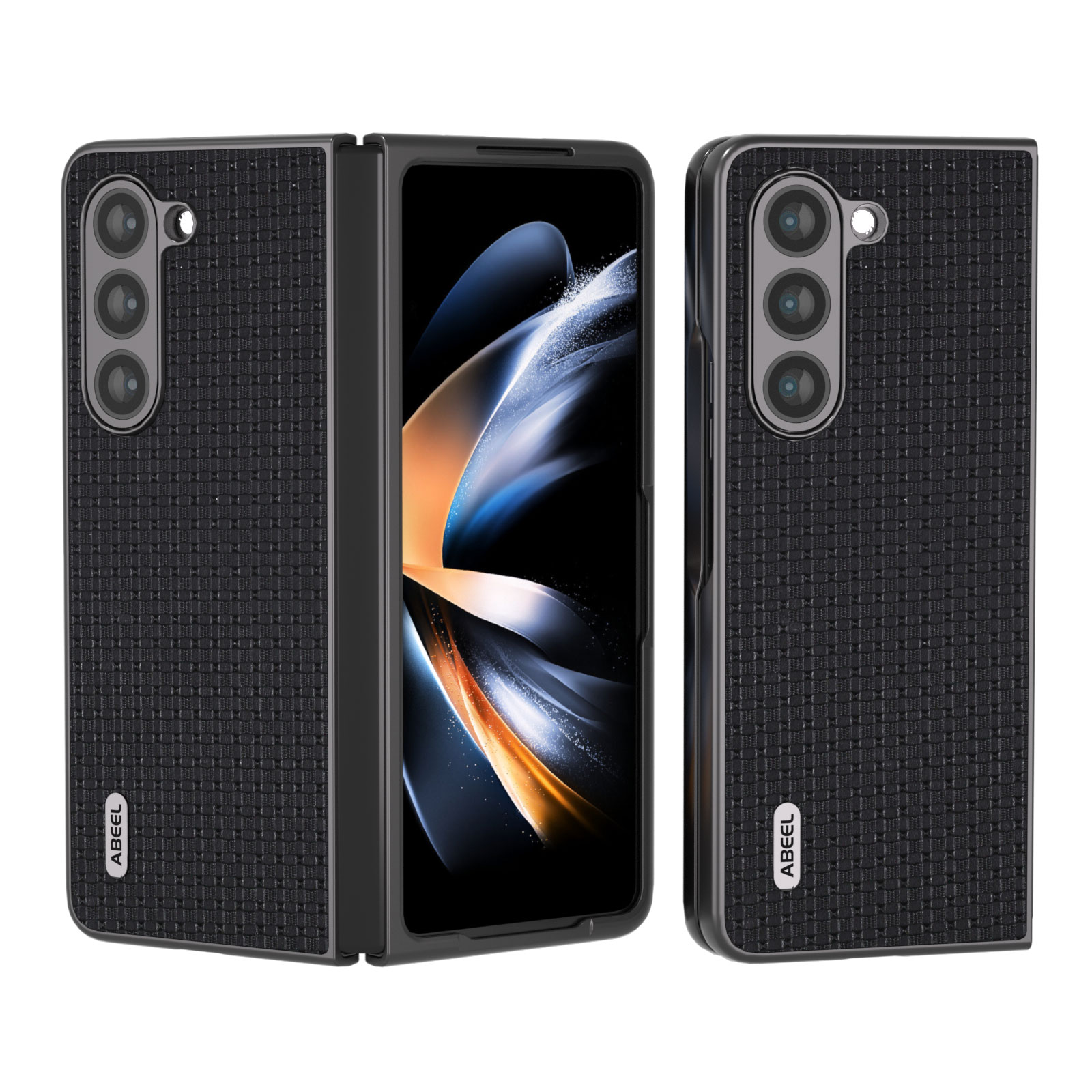 

ABEEL Für Samsung Galaxy Z Fold5 5G Rückenabdeckung Cowhide Leder+pc Schockdes Telefonhülle - Schwarz, Galaxy Z Fold5 5G