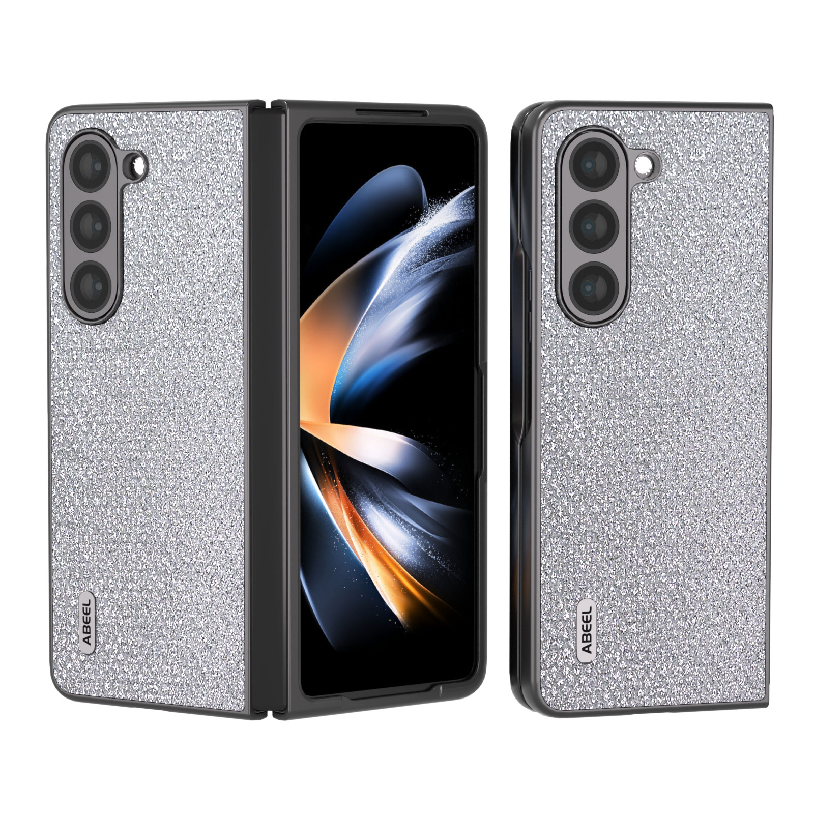 

ABEEL Für Samsung Galaxy Z Fold5 5G Bling Strass -struktur -telefon Hülle PU Leder + PC -schutzabdeckung - Silber, Galaxy Z Fold5 5G