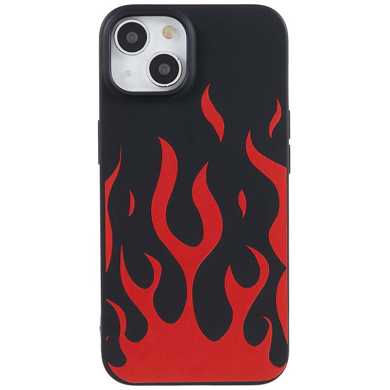 

Musterdrucktpu-hülle Für Iphone 14, Anti-kratzer-schutzhilfeabdeckung - Schwarz / Rote Flamme, iPhone 14
