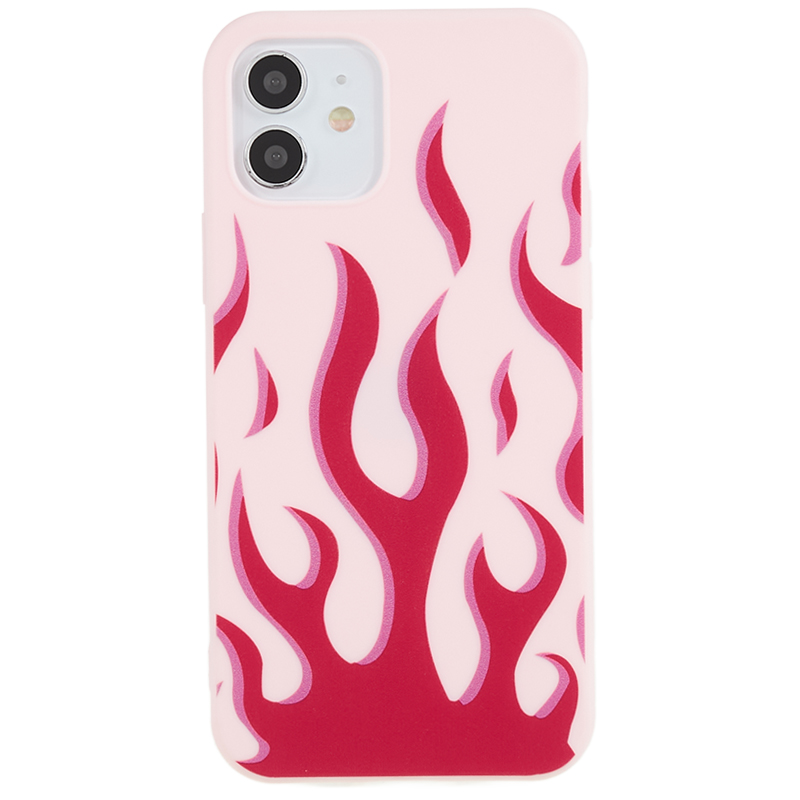 

Für Iphone 12 / 12 Pro Soft TPU Phone Hülle Muster Druckdesign Schockdcoverabdeckung - Rosa / Rote Flamme, iPhone 12