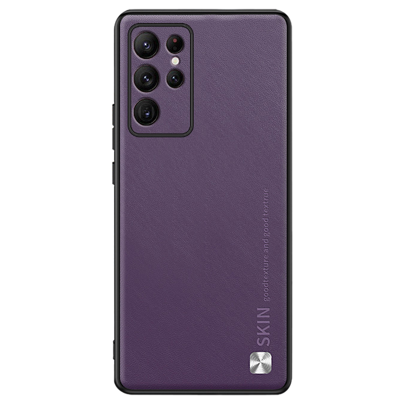 

Stoßdichter Abdeckung Für Samsung Galaxy S22 Ultra 5G Metall Decor PU Lederbeschichtete PC+TPU -telefonhülle - Crimson Cherry, Galaxy S22 Ultra 5G