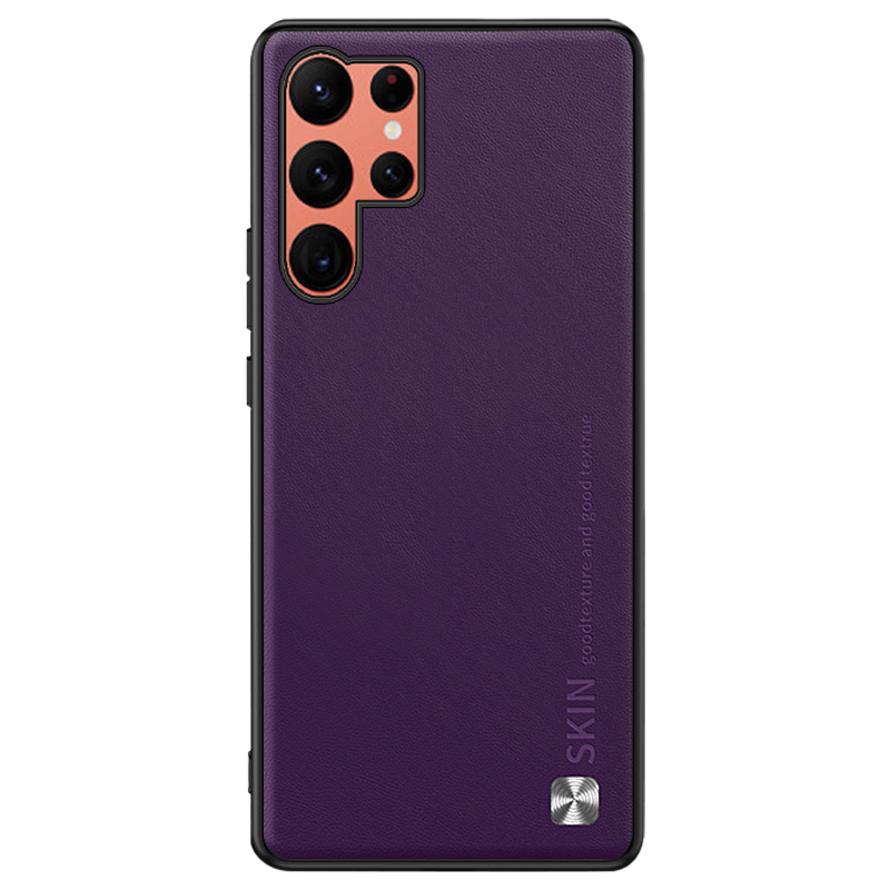 

Für Samsung Galaxy S23 Ultra Metall Decor Schutzschale PU Leder Beschichtete PC+TPU -telefonhülle - Crimson Cherry, Galaxy S23 Ultra