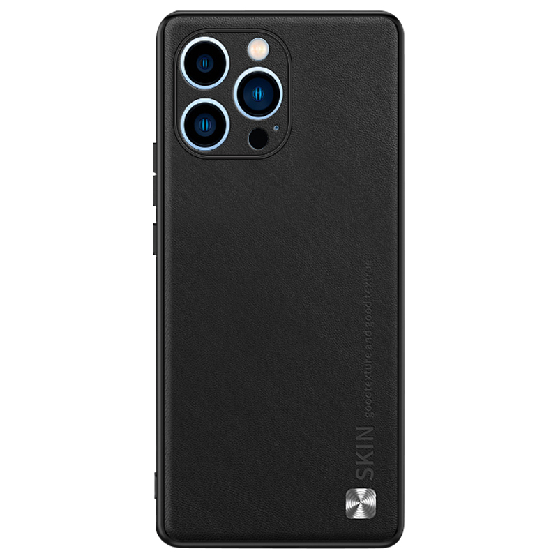 

Für Iphone 14 Pro Phone Protector Metall Decor PU Leder Beschichtetes PC+TPU Anti-fall-fall Hülle - Schwarz, iPhone 14 Pro