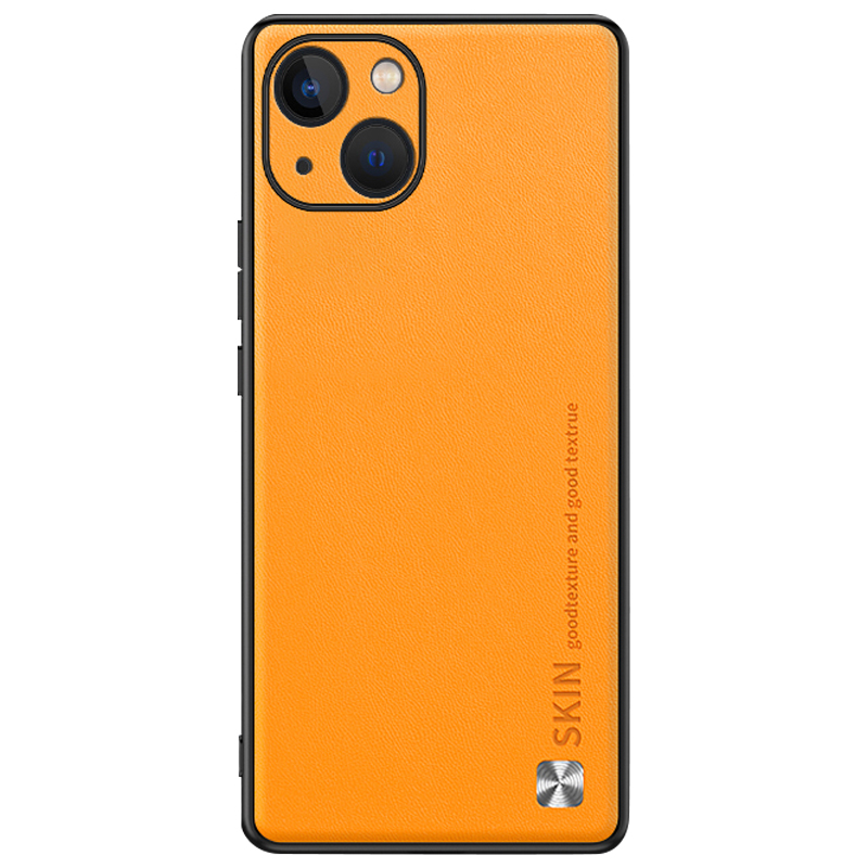 

Telefonabdeckung Für Iphone 14 Plus Drop Proof PU Lederbeschichtete PC+TPU -hülle Mit Metalldekoration - Gold-braun, iPhone 14 Plus