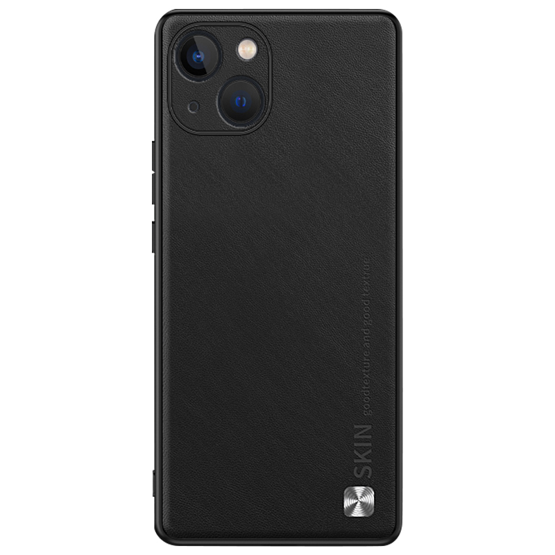 

Telefonabdeckung Für Iphone 14 PU Lederbeschichtete PC+TPU Schockfeste Hülle Mit Metalldekoration - Schwarz, iPhone 14