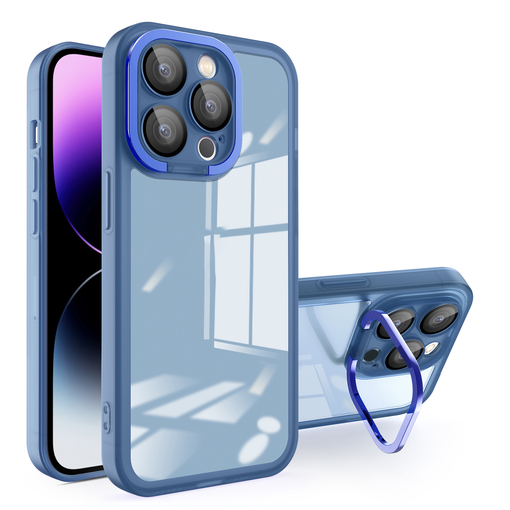 

Für Iphone 14 Pro Max -kameraschutz Kickstand Deckung Mattes Clear Acryl+pc+tpu -telefonhülle - Saphir, iPhone 14 Pro Max