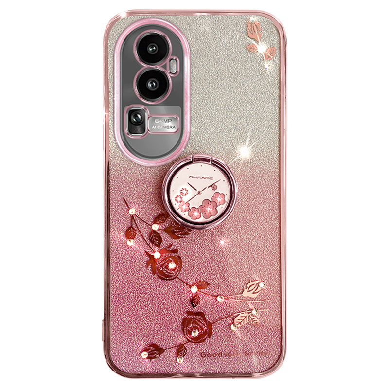 

Glitzer -gradienten -telefonschale Für Oppo Reno10 Pro+ 5G Strassblume TPU -hülle Mit Kickstand - Roségold, Oppo Reno10 Pro+ 5G
