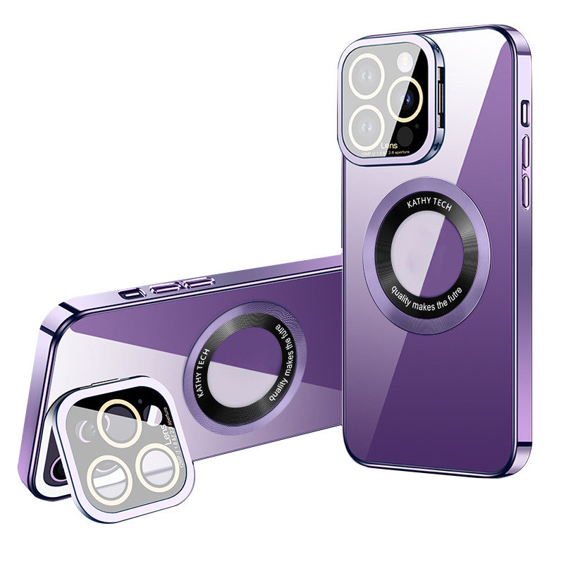 

Für Das Iphone 13 Pro Elektroplieren Weicher TPU -deckungsabdeckung Full Camera Protection Kickstand Telefonhülle - Dunkelviolett, iPhone 13 Pro